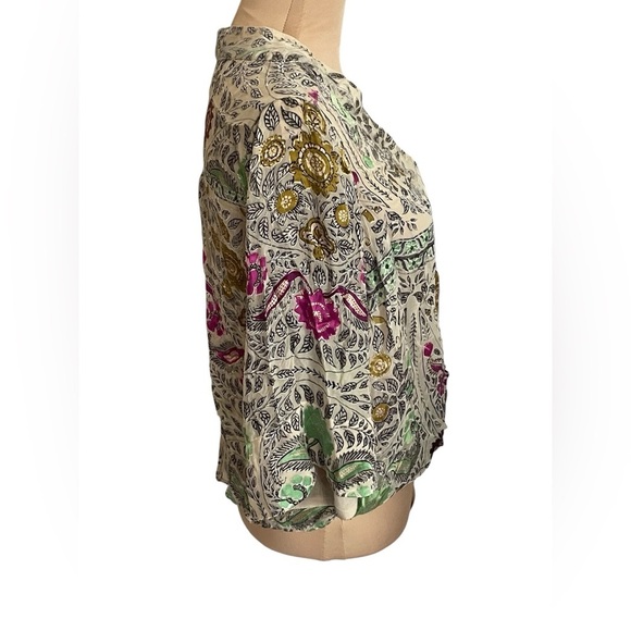 Anthropologie Floreat Japonica Floral Silk Blend Velvet Wrap Blouse Small - Picture 7 of 12